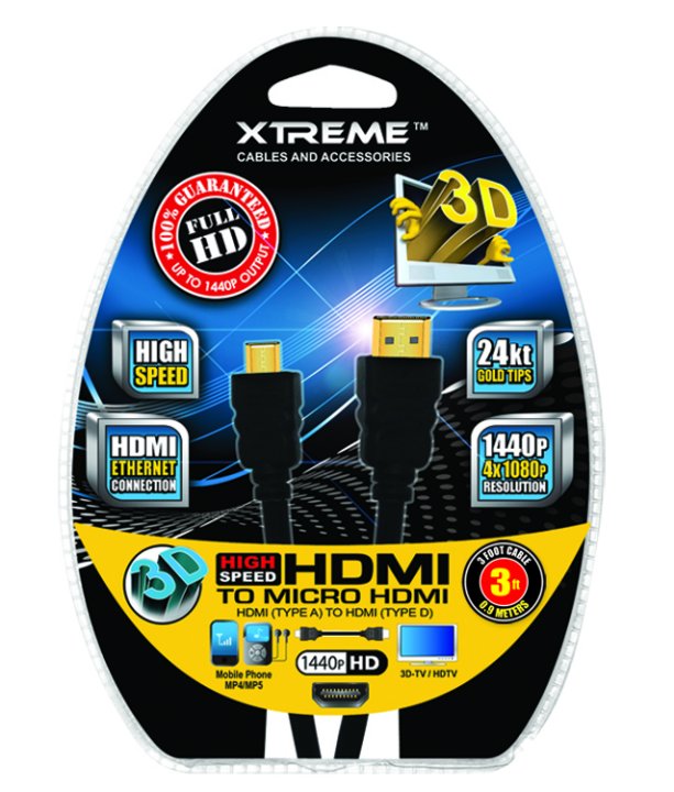 Micro HDMI to High Speed HDMI 3 ft Cable