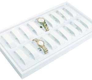18 Watch Display Tray White Leatherette