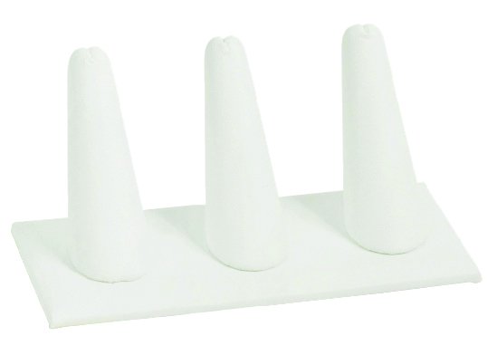 3 Finger Ring Display White Faux Leather