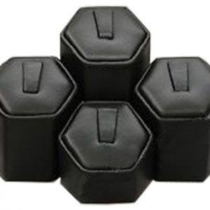 4pc Hex Leatherette Ring Stands Black