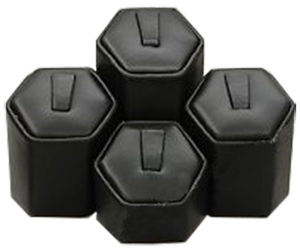 4pc Hex Leatherette Ring Stands Black
