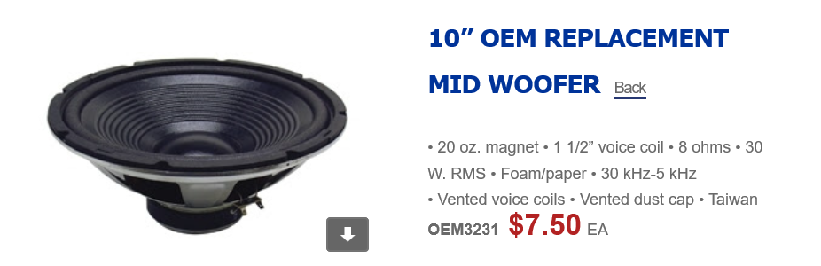 Wholesale car audio distributor specials. 10 inch woofer only 7.50 each wholesale only.