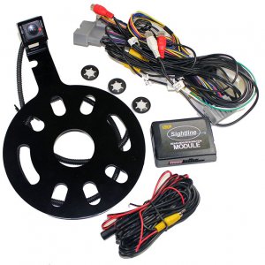 Crux Rear-View & VIM Integration with Spare Tire Mount Camera with moving lines For Jeep Wrangler RVCCH75WM